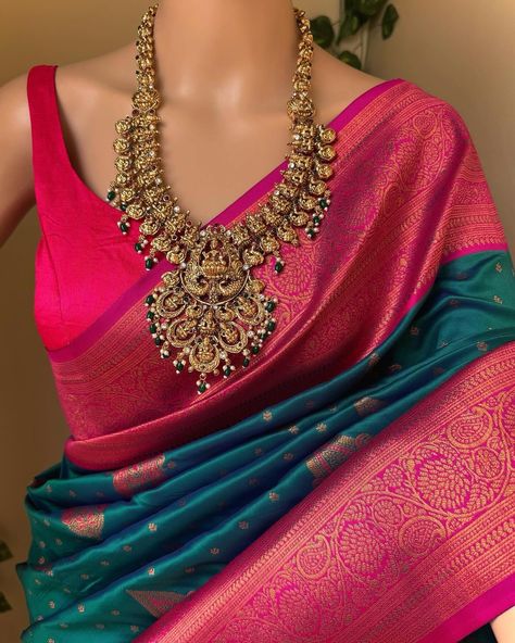 Www.Thejacouture.in > silk sarees > peacock green Art silk saree. . Peacock Green Art silk saree pink zari border and buttas all over saree. Comes with magenta pink blouse piece. Saree height: 48 inches. Saree length: 5.5 meters. Blouse: 80cm . Priced: 1600/- INR Normal wash. . Jewellery: @shopping_for_you_001 . #peacockgreen #peacockgreensaree #artsilk#artsilksarees #love #sareelove #india #sareeinspiration #fashion #sareelove😍 #indianwear #traditional #sareeday #indianwedding #sar... Peacock Green Saree Contrast Blouse, Peacock Green Blouse, Magenta Pink Lehenga, Peacock Green Saree, Magenta Pink Saree, Contrast Saree, Half Saree Lehenga, Saree Lehenga, Indian Jewellery Design