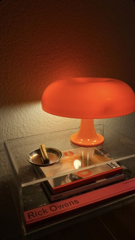 Living Room Decor Orange, Lamp For Room, Retro Living Room Decor, Retro Living Room, Orange Mushroom, Orange Lamps, Mushroom Table Lamp, Mushroom Table, Retro Living Rooms