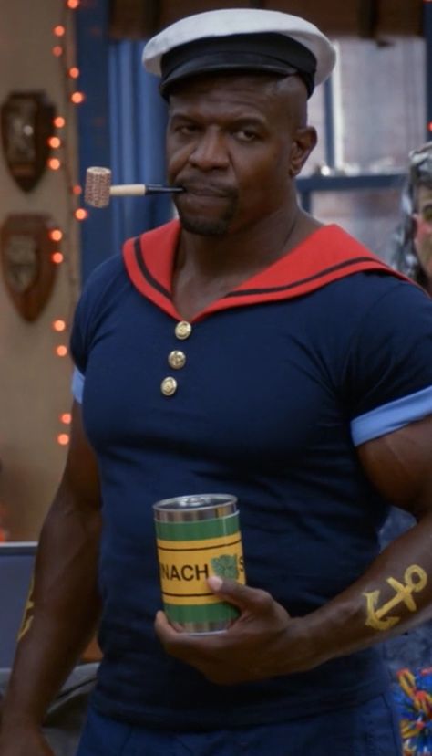 Terry Crews on Brooklyn Nine-Nine in a Popeye costume- BWHAHAHA DIRECT LINE TO MY FUNNY BONE! Terry Crews Funny, Popeye Costume, Netflix Adaptation, Funny Photoshop Pictures, Whisper Background, Brooklyn Nine Nine Funny, Nicky Larson, Brooklyn 9 9, Funny Photoshop