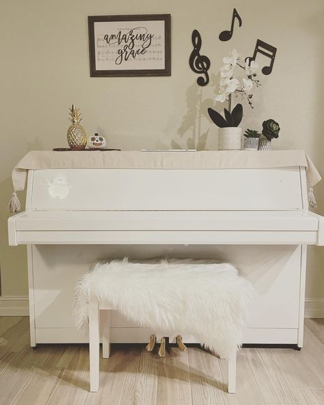 #piano #pianodecor #whitepiano #yamahapiano #uprightpiano Yamaha Piano, Piano Decor, Upright Piano, Piano Room, Architecture Plan, Changing Table, Entryway Tables, Piano, Dream House