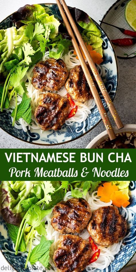 Authentic Meatballs, Bun Cha Recipe, Vietnamese Bun Cha, Meatballs With Noodles, Vietnamese Pork Meatballs, Cha Recipe, Easy Vietnamese Recipes, Vietnamese Grilled Pork, Canh Chua