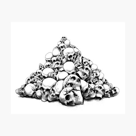 "pile of skulls" Poster by WarmTail | Redbubble Pile Of Skulls Tattoo, Mountain Of Skulls, Traditional Chicano Tattoos, Pile Of Skulls, Skulls Tattoo, Art Chicano, Skull Sketch, Skull Art Drawing, Skulls Drawing