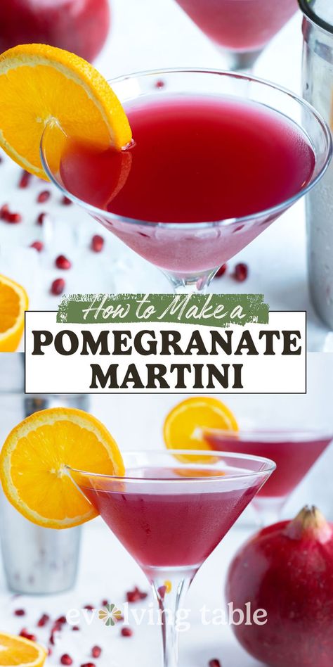 Celebrate the holidays with this surprisingly simple and delicious Pomegranate Martini recipe. It is so easy to combine vodka, pomegranate juice, sweetener, and Cointreau for that perfect bit of orange flavor, then shake and serve. This fancy drink is the best way to kick off the Christmas season. Pomegranate Martini Recipe, Fresh Pomegranate Juice, Gluten Free Cocktails, Easy Strawberry Lemonade, Pomegranate Vodka, Pomegranate Martini, Fruit Vegetable Smoothie, Fruit Infused Water Recipes, Pina Colada Recipe