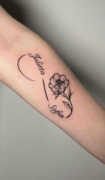 Sister Infinity Tattoo Ideas, Rip Infinity Tattoo In Memory Of, Infinity Names Tattoos, Infinity Tattoo With Sunflower, Flower With Infinity Tattoo, Infinity With Letters Tattoo, Infinity Tattoo With Lily, Infinity Rose Tattoo Design, Infinity Sign Tattoo With Names