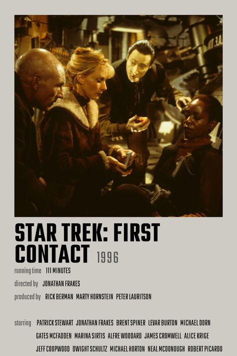 Star Trek: First Contact Movie Poster Contact Poster, Dwight Schultz, Star Trek First Contact, Contact Movie, Robert Picardo, Gates Mcfadden, James Cromwell, Jonathan Frakes, Marina Sirtis