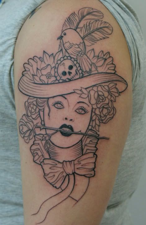 victorian tattoo Victorian Woman Tattoo, Victorian Lady Tattoo, Victorian Style Tattoos, Kids Initial Tattoos, Pirate Skull Tattoos, Victorian Tattoo, Deer Skull Tattoos, Lady Tattoo, Skull Hand Tattoo