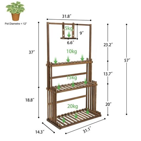 Pot Organization, Support Pour Plante, Support Plante, Wooden Plant Stands, Every Day Carry, Wood Plant Stand, Hanging Bar, Pot Rack, Tall Plants