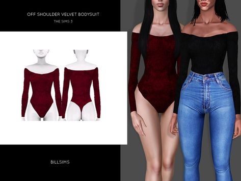 Bill Sims' Off Shoulder Velvet Bodysuit Sims 3 Cc Clothes Female, Sims 3 Cc Clothes, Sims 4 Piercings, The Sims 4 Pc, Cc Clothes, The Sims 4 Packs, Skin Details, Sims 4 Cc Skin, Female Tops