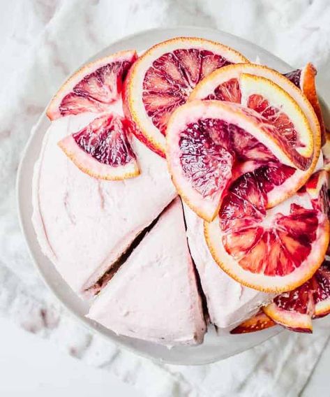 Ginger Spice Cake with Blood Orange "Buttercream" Frosting Birthday Cake Photography, Orange Buttercream Frosting, Orange Buttercream, Vegan Wedding Cake, Orange Frosting, Ginger Cake, Vegan Cake Recipes, Ginger Spice, Cake Photography