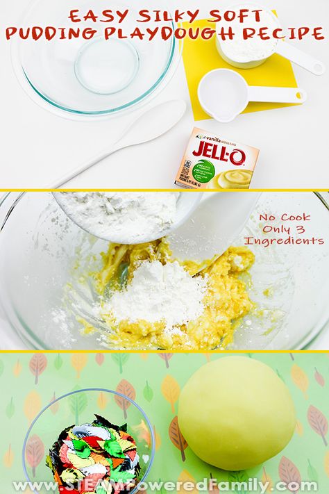 Frosting Playdough Recipe, Pudding Playdough Recipe, Pudding Playdough, Playdough No Cook, Marshmallow Playdough, Easy Playdough, Homemade Dough Recipe, Easy Playdough Recipe, Cooked Playdough