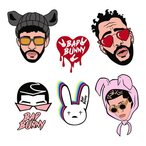 Bad Bunny Cricut, Making Stickers, Sublimation Graphics, Mask Designs, Silhouette Template, Birthday Party Crafts, Bunny Art, Branding Services, Printing Shop