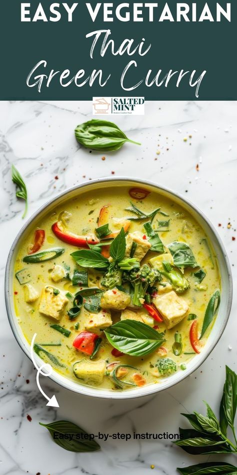 Make your weeknights special with our easy Thai Green Curry recipe. This vegan and vegetarian-friendly dish brings tofu and homemade curry paste together in a creamy green coconut base. It's a 30-minute journey to Thailand, right from your kitchen. Thai Green Curry Vegetarian, Green Thai Curry Vegetarian, Green Curry Recipes Vegetarian, Thai Curry Recipes Vegetarian, Green Curry Vegetarian, Tofu Green Curry, Easy Thai Green Curry, Vegetarian Thai, Sweet Pepper Recipes