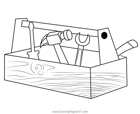 Construction Toolbox Coloring Page Toolbox Drawing, Tool Box Drawing, Kids Tool Box, Pencil Shading Techniques, Box Drawing, Book Drawings, Drawing Template, Shading Techniques, Pencil Shading