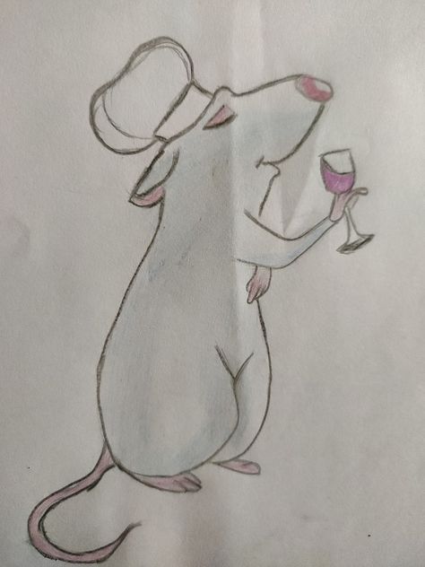 Remi The Rat Drawing, Remy The Rat Drawing, Rat Drawn Easy, Ratatouille Drawing Easy, Remy Drawing, How To Draw A Rat, Ratatouille Sketch, Rat Draw, Rat Drawn Cute