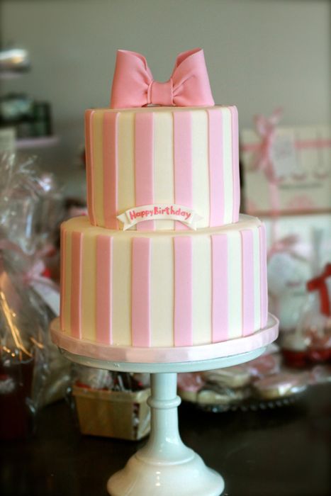 sweetandsaucyshop.com: Pink Stripe Birthday Cake Kids Birthday Cakes, Striped Cake, Special Event Cakes, Bow Cakes, Cake Gallery, Specialty Cakes, Gorgeous Cakes, Occasion Cakes, Birthday Cake Kids