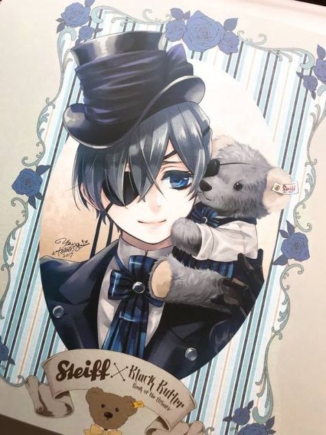 Ciel Phantomhive x Steiff bear collaboration illustration card Ciel Black Butler, Black Bulter, Sebastian Ciel, Book Of Circus, Black Butler Sebastian, Black Butler 3, Black Butler Ciel, Sebastian Michaelis, Black Butler Anime