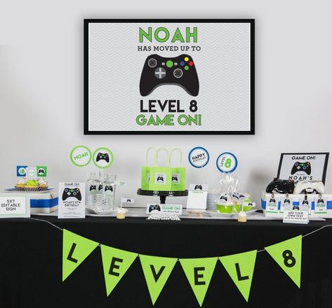 Video Game Party Sign - Instant Download X-Large Video Game Party Backdrop Sign - Level Up Game On Sign Game On Sign, Game On Party, Video Game Birthday Party Decorations, Playstation Party, Game Signs, Xbox Party, Video Game Party Decorations, Game Truck Party, Gaming Party