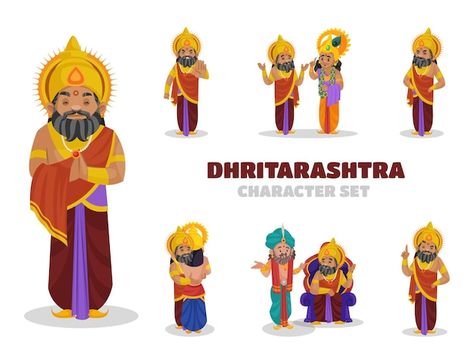 Illustration of dhritarashtra character ... | Premium Vector #Freepik #vector #dhoti #indian-king #india-people #indian-people Dhoti Illustration, Indian King Illustration, Indian King, King Cartoon, Indians Game, Indian Illustration, Cartoon House, Indian People, Waves Logo