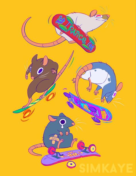 Skate Illustration, Cute Sticker Design, 캐릭터 드로잉, Arte Sketchbook, Dessin Adorable, 영감을 주는 캐릭터, Cute Animal Drawings, Rodents, Sketchbook Art Inspiration