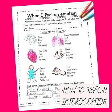 HOW TO TEACH INTEROCEPTION - Miss Jenny OT Introception Activities For Kids, Interoception Activities For Kids, Interoception Activities, Counselling Resources, Sensory Words, Hidden Picture Puzzles, Word Program, Occupational Therapy Activities, Counseling Kids