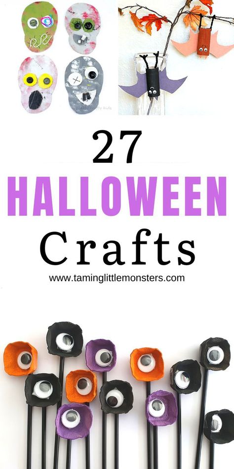 27 Halloween crafts for kids. 27 fun and easy art and craft ideas for toddlers, preschoolers and kindergartners to make this Halloween. #Halloween #artsandcrafts #toddlers #preschool… Halloween Projects For Toddlers, Easy Art And Craft Ideas, Halloween Classroom Crafts, Easy Art And Craft, Craft Ideas For Toddlers, Preschool Creative Art, Fall Activities For Toddlers, Craft Activities For Toddlers, Toddler Projects