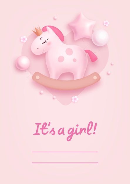 Vector its a girl baby shower invitation... | Premium Vector #Freepik #vector #baby-shower-girl #baby-announcement #baby-shower-invitation #its-a-girl Baby Card Quotes, Card Quotes, Its A Girl Announcement, Birthday Collage, Its A Girl, Instagram Graphic, Baby Card, Baby Shower Invites For Girl