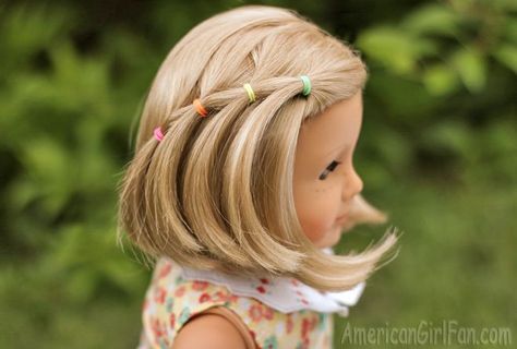 Doll Hairstyle: Elastic Waterfall For Short Hair! Cute Hairstyles For Dolls, Cute Doll Hairstyles, Hairstyles For Dolls, Ag Doll Hairstyles, Dolls Hairstyles, Doll Hairstyle, Baby Doll Hair, American Girl Hairstyles, Doll Hairstyles