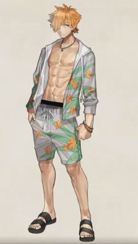 Beach Outfit Drawing, Male Beach Outfit, Male Bathing Suit, Suit Drawing, Mens Bathing Suits, Beach Tanks Tops, Hawaii Outfits, Man Illustration, Japan Outfit