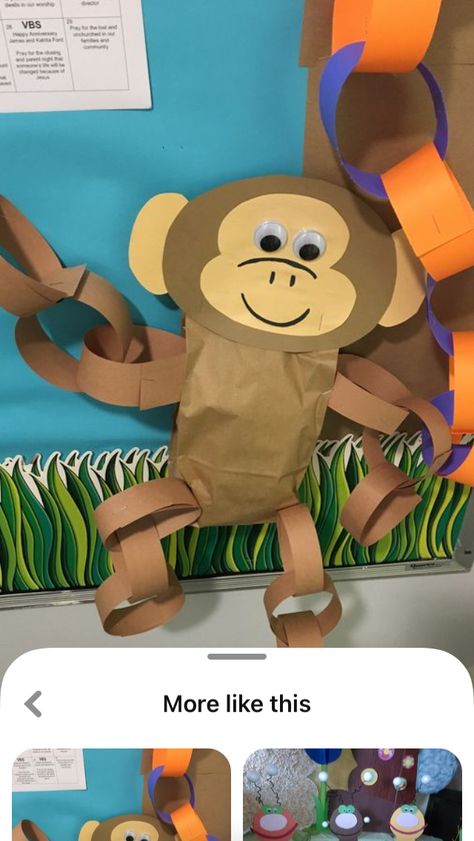 Diy Paper Animals, Jungle Theme Classroom Decorations, Letter M Crafts, Jungle Vbs, Monkey Craft, Swinging Monkey, Zoo Crafts, Jungle Theme Classroom, Monkey Birthday Parties