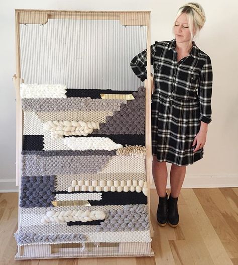 Finally worked up the courage to weave on my newest giant loom. The original plan was to make a rug or bed coverlet, but once I got going, it was too pretty to not be a wall hanging. The weaving will be turned horizontally when it's finished, and hung on the most beautiful piece of birchwood. 50"w & 33" long when all is said and done! Calling this style the "Blended Headboard Weaving." Detailed photos up next! Xx ✨✨✨ فن النسيج, Make A Rug, Bed Coverlet, Wall Weave, Weaving Loom Projects, Weaving Wall Hanging, Diy Weaving, Weaving Loom, Coverlet Bedding