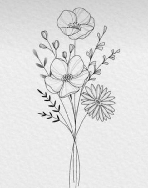 Tattoos Flower Bouquet, Aster Tattoo, Dogwood Flower Tattoos, Poppy Flower Tattoo, Flower Bouquet Tattoo, Tattoos Cute, Bouquet Tattoo, Dogwood Flower, Small Flower Tattoos