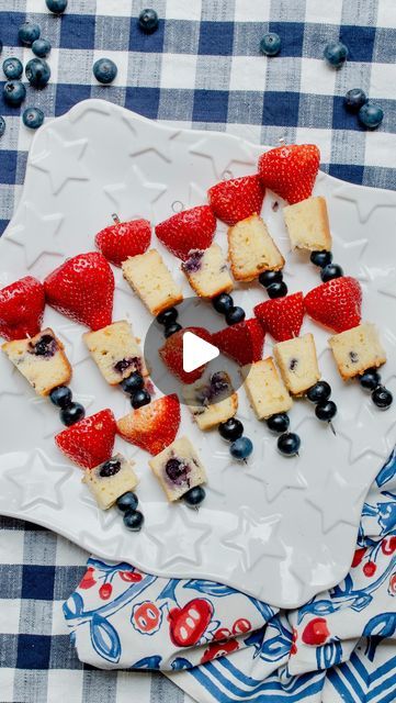 Lucy's Market on Instagram: "4th of July fruit kabobs are an easy, fun and festive snack for celebrating the holiday 🍓🎇🫐

INGREDIENTS:
1 loaf of @stritascakes blueberry pound cake
6-12 medium skewers
12 strawberries, halved
48 blueberries
24 chunks of poundcake (or banana slices)

INSTRUCTIONS:
Thread a strawberry half onto skewer, followed by pound cake, and two blueberries. Repeat to the end of the kabob. Serve immediately or plastic wrap and store in fridge." 4th Of July Fruit, Blueberry Pound Cake, Banana Loaf, Banana Slices, Fruit Kabobs, Banana Slice, Plastic Wrap, Pound Cake, Skewers