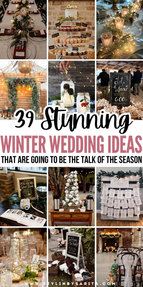 winter wedding ideas Wedding Ideas On A Budget Winter, Winter Wedding Entertainment, Backyard Christmas Wedding Ideas, Snowflake Seating Chart, Small Winter Backyard Wedding, Metallic Winter Wedding, Winter Wedding Christmas Tree Decor, Winter Wedding Essentials, Wedding Icicle Lights