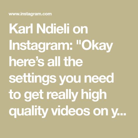 Karl Ndieli on Instagram: "Okay here’s all the settings you need to get really high quality videos on your iPhone. Phone’s are easily becoming a - Firstly even if you’re doing selfie video use your back camera because it’s way better. - You also wanna turn off turn off HDR mode. it’s incredibly hard to edit. and it takes up a bunch of storage on your phone. totally not worth it - Now you wanna have your phone set to 4k30, you can zoom all the way in between lenses while you record. I’ve notic Do Selfie, Instagram Settings, Not Worth It, Iphone Video, Back Camera, Iphone Phone, Turn Off, Your Back, Worth It