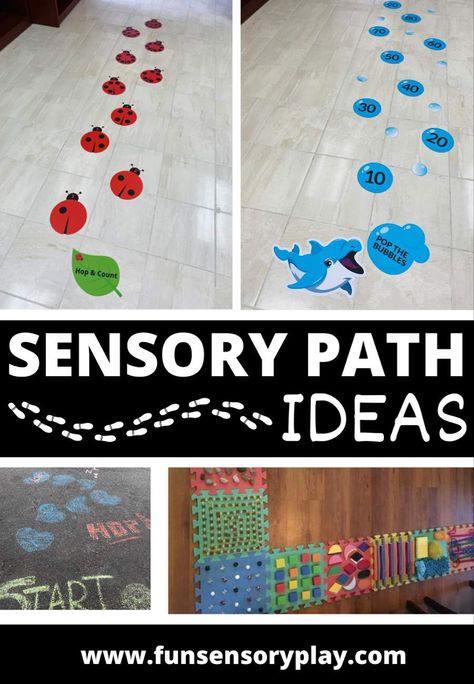 Sensory path ideas Free Sensory Path Printables, Sensory Path School Hallway Diy, Sensory Path In Classroom, Sensory Walking Path In School Outside, Printable Sensory Path, Sensory Hallway, Sensory Pathways, Sensory Path, Pathway Ideas