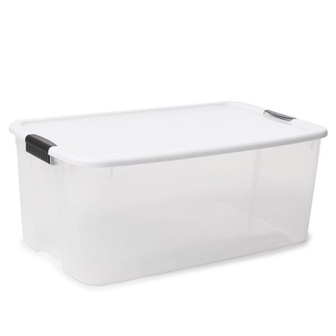 Sterilite Storage System Solution With 116 Quart Clear Stackable Storage Box Organization Containers With White Latching Lid : Target Household Storage Containers, Litter Box Ideas, Plastic Storage Totes, Large Storage Bins, Stackable Storage Boxes, Storage Totes, Storage Tubs, Stackable Storage Bins, Storage Bins With Lids