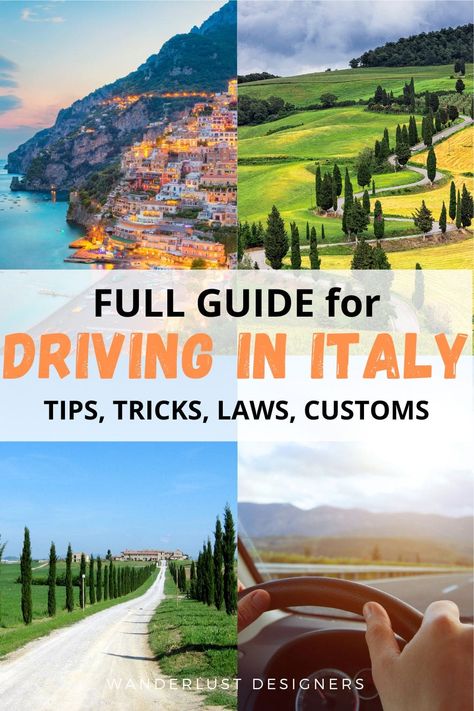 Driving in Italy: rules, tips, and tricks - Wanderlust Designers Driving In Tuscany, Driving In Europe, Italy West Coast Road Trip, North Italy Roadtrip, Italian Road Trip, Italy Transportation, Road Trip Italy, Tipping In Italy, Southern Italy Travel