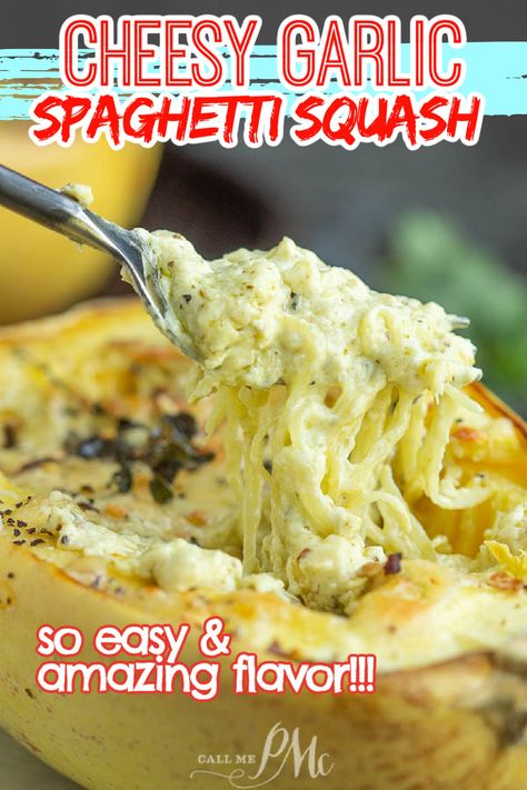 Roasted Cheesy Garlic Spaghetti Squash recipe by Call Me PMc is combined with a few simple ingredients for a fantastic healthy side dish that goes with everything. spaghetti squash, cheese, seasoning, garlic, parmesan - so easy baked in the oven! #spaghettisquash #lowcarb #healthyrecipes #callmepmc Cheesy Garlic Spaghetti Squash, Garlic Spaghetti Squash, Baked Spaghetti Squash Recipes, Garlic Parmesan Spaghetti Squash, Cheesy Spaghetti Squash, Parmesan Spaghetti Squash, Cream Cheese Spaghetti, Spaghetti Squash Recipes Healthy, Easy Spaghetti Squash