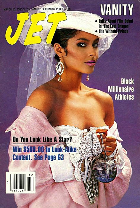 DENISE "VANITY "MATHEWS | JET MAGAZINE MARCH 25,1985 COVER. PHOTOGRAPHED BY JAMES MITCHELL. Denise Matthews, Ebony Magazine Cover, Jet Magazine, Essence Magazine, Ebony Magazine, Black Magazine, Black Entertainment, Vintage Black Glamour, Black Photography