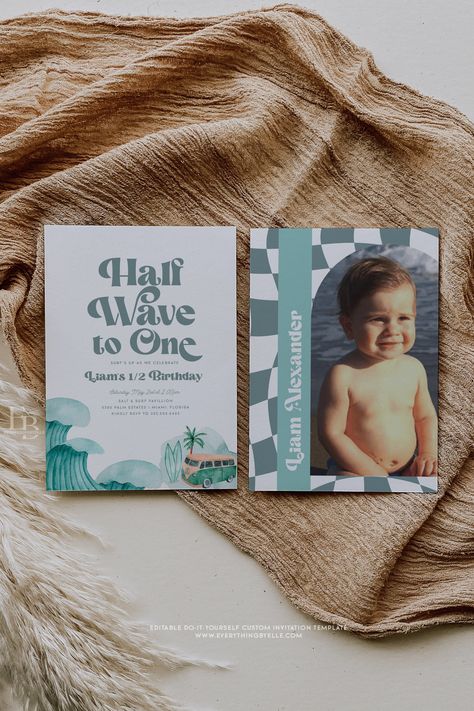 Half Birthday Invitation, 2 Birthday Party, Half Birthday Party, Link Edit, Mobile Editing, Half Birthday, 2 Birthday, First Birthday Photos, Blue Beach