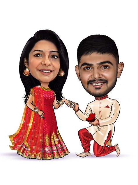 #Couple Caricature,#Indian Wedding, #Wedding Indian Engagement Caricature, Wedding Caricature Couple, Indian Wedding Caricature, Engagement Caricature, Caricature Ideas, Engagement Invitation Card Design, Groom Cartoon, Couple Caricature, Bride And Groom Cartoon