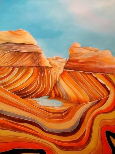 Southwest Landscape Paintings | Saatchi Art Arizona Wall Art, Arizona Painting Ideas, The Wave Utah, Arizona Images, Southwest Art Paintings, Desert Mural, Arizona Artwork, Arizona Painting, Canyon Painting