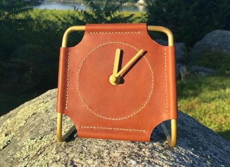 Leather Wall Clock, Brass Rod, Smart Toys, Beautiful Desk, Leather Wall, Free Tote, Toy Bags, Diy Clock, Sewing Leather