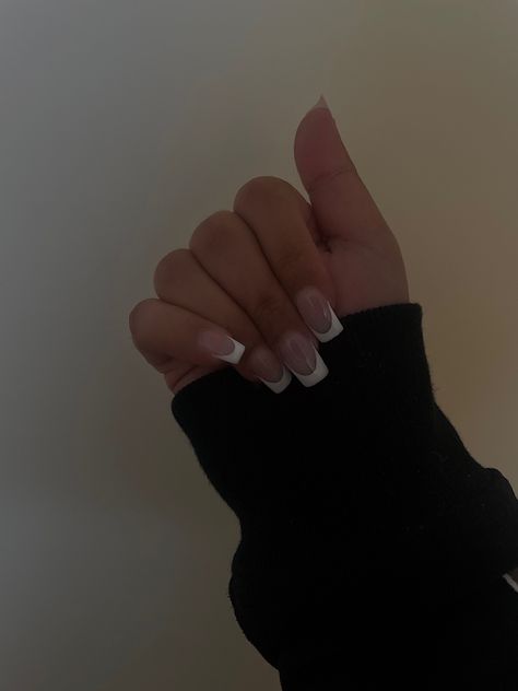 Shirt French Nails, Extra Short Nails French Tip, Short Thick French Tip Nails, Short Squat French Tip, American French Nails, Clean French Tip Nails Square, French Nails With Rhinestones, Short Nail Bed French Tip, Short French Tip Nails