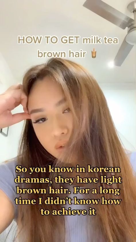 ultimatebeautytricks on Instagram: Milk tea 🧋 brown hair hack! c:missvivian.le Follow for more beauty tips and tricks!! #hairdye #haurstyles #hairtututorial #haircare… Hair Colour For Straight Hair Balayage, Hair Highlights At Home Tutorials, Brown Hair With Light Brown Underneath, Dyed Hair For Asians, Natural Hair Color Asian, How To Bleach Dark Hair At Home, Dark Milk Tea Brown Hair, Brown Hair Without Highlights, Dark Milk Tea Hair Color