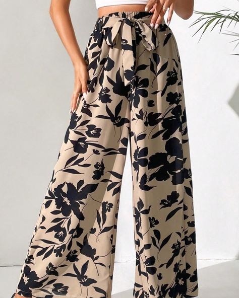 Wide Leg Pants are so comfy! Trust us, they're a must-try! 🌟👖 . . . . . [Link in Stories] #ComfyChic #WideLegPants #EtherealBoutique Blue Flower Top, Tie Waist Pants, High Waist Wide Leg Pants, Flower Top, Printed Wide Leg Pants, Leisure Fashion, Korean Casual, Maxi Dress Formal, Instagram Outfits