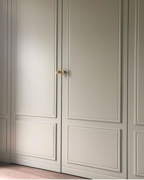 Wardrobe With Panelling, Paneled Study Walls, Built In Wardrobe Panelling, Wardrobe Door Panelling, Panelling Wardrobe Doors, Closet Paneling, Rakkestad Ikea Hack, Wardrobe Panelling, Wardrobe Joinery