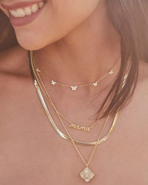 Dira Stone Gold Short Pendant Necklace in Pink Mix | Kendra Scott Layering Kendra Scott Necklaces, Short Pendant Necklace, Necklace Stack, Double Band Rings, Gold Shorts, Kendra Scott Necklace, Stacked Necklaces, Crystal Butterfly, Layered Necklace Set