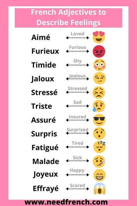 French Adjectives, French Language Basics, Good Adjectives, French Basics, Describe Feelings, Basic French Words, French Worksheets, Other Ways To Say, Best Speeches