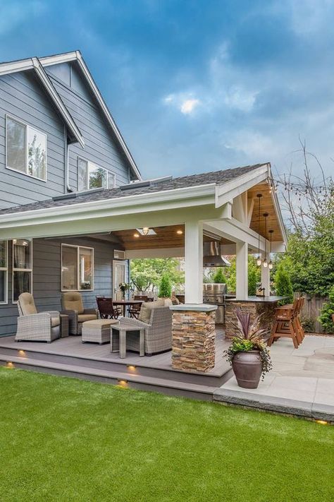 Walk Out Kitchen To Patio, Covered Patios Not Attached To House, Rear Porch Ideas Patio, Covered Patio Ideas With Fireplace, Large Covered Patio Ideas, Covered Patios Attached To House, Pretty Porches, Back Porch Designs, Patio Addition